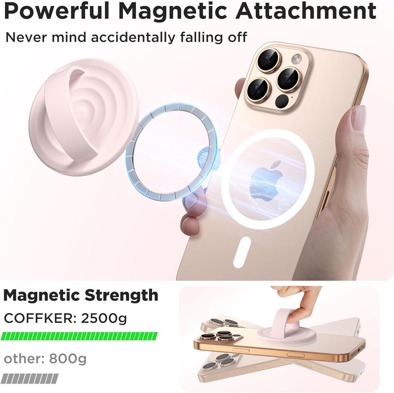 COFFKER Magnetic Phone Grip Ring Holder, Liquid Silicone Magnet Cell Phone Grip Finger Loop, Compatible with Magsafe, Back of Phone for iPhone 17/16/15/14/13/12 Series, Lovely Pink - Image 3